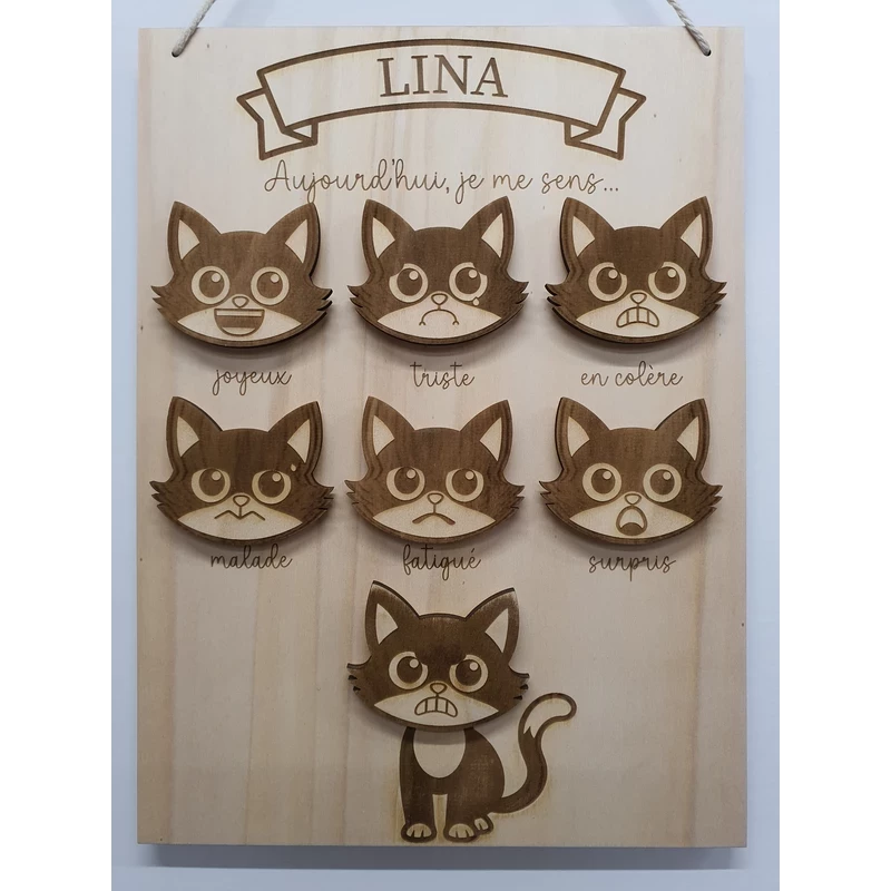 Panneau des émotion thème chat et prénom "lina"