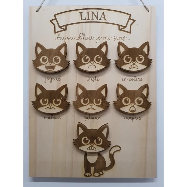 Panneau des émotion thème chat et prénom "lina"