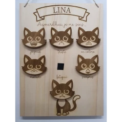 Panneau des émotions enfant en bois – Prénom personnalisé – Jeu éducatif