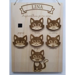 Panneau des émotions enfant en bois – Prénom personnalisé – Jeu éducatif