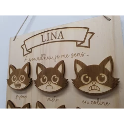Panneau des émotion thème chat et prénom "lina" - vue de près