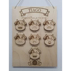 panneau des émotions thème vache avec prénom "tiago"