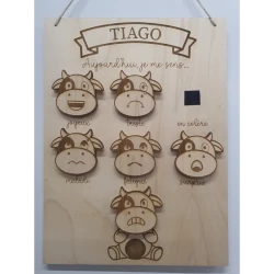 Panneau des émotions enfant en bois – Prénom personnalisé – Jeu éducatif