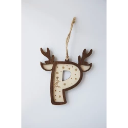 Suspension de Noël avec initiale et prénom en bois