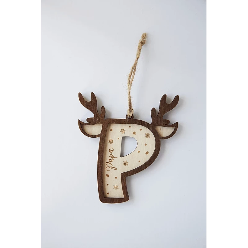 Suspension de Noël en bois avec initiale et prénom