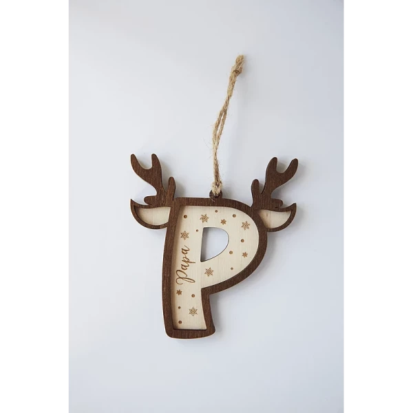 Suspension de Noël avec initiale et prénom en bois