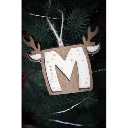 Suspension de Noël avec initiale et prénom en bois