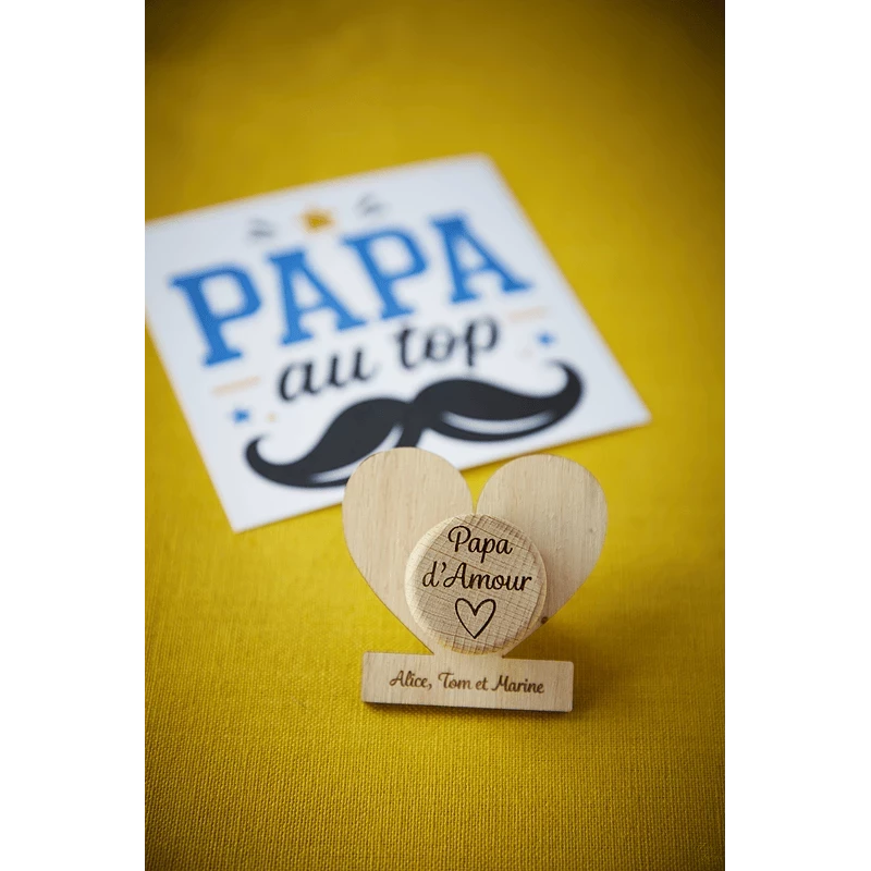 Bouchon personnalisé Papa ou Maman avec cœur en bois
