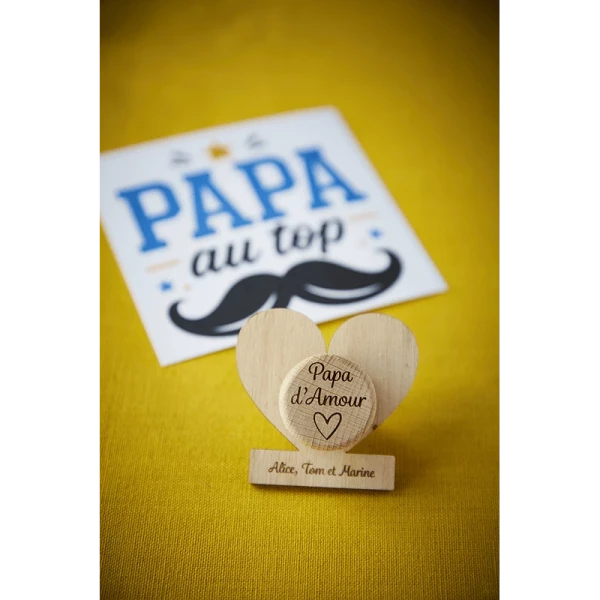 Bouchon personnalisé Papa ou Maman avec cœur en bois