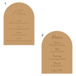 Menu gravé et numéro de table personnalisé en bois