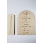 Menu gravé et numéro de table personnalisé en bois