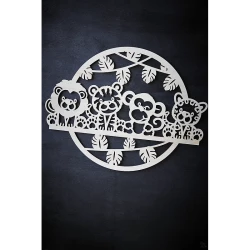 Décoration murale jungle en bois — animaux et lianes