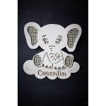 Éléphant effet rotin avec prénom sur nuage