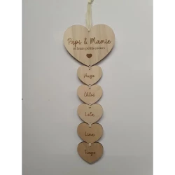 Décoration murale Papi et Mamie et leurs petits coeurs, applique murale avec 5 prénoms