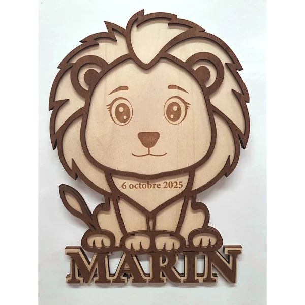 Décoration murale petit lion avec prénom "marin"