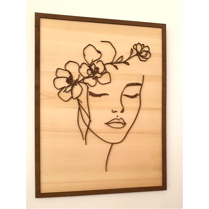Décoration murale bois visage floral relief