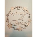 Décoration murale couronne florale grand format – 1 ou 2 prénoms – 50 cm