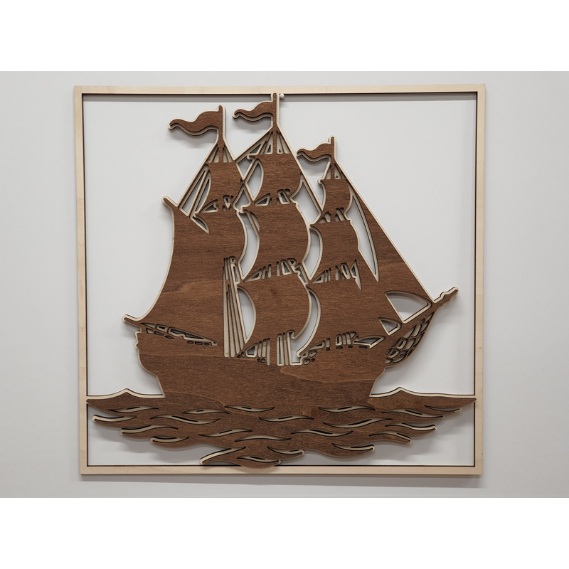 Décoration murale en bois bateau en relief